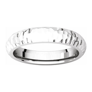 14K White Gold Hammered Half Round Comfort Fit Band