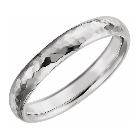 10K White Gold Hammered Half Round Comfort Fit Band