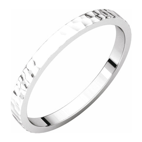 14K White Gold Hammered Flat Standard Fit Band