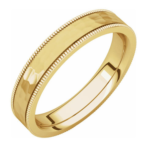 14K Yellow Gold Milgrain Hammered Flat Comfort Fit Band