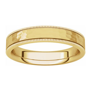 14K Yellow Gold Milgrain Hammered Flat Comfort Fit Band