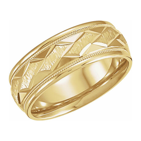 14K Yellow Gold Carved Design Comfort Fit Band