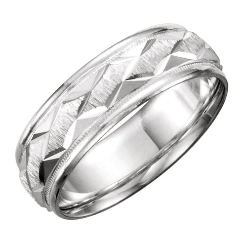 14K White Gold Carved Design Comfort Fit Band