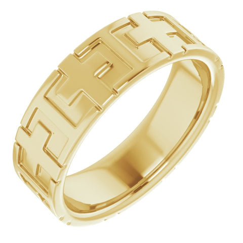 14K Yellow Gold Polished Cross Comfort Fit Band