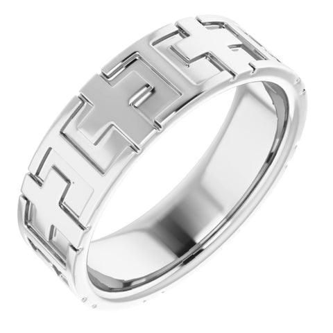 14K White Gold Polished Cross Comfort Fit Band