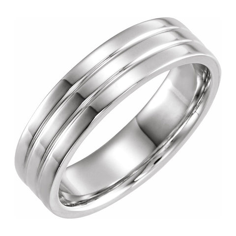 10K White Gold Polished Ridged Comfort Fit Band