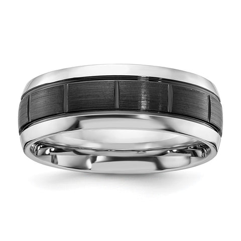 Cobalt Black Plated Brushed Grooved Center Standard Fit Band