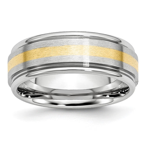 Cobalt & 14K Gold Inlay Satin & Polished Grooved Ridged Band