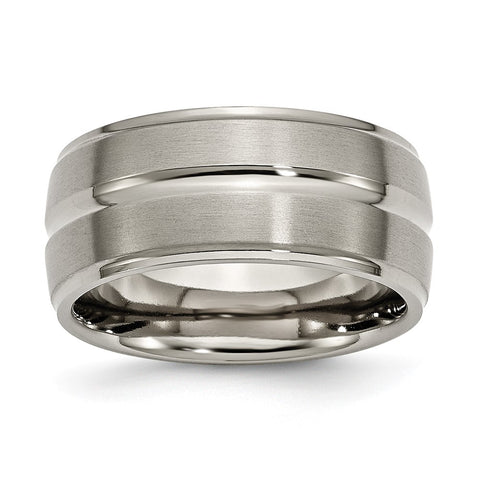 Men's Titanium Brushed Grooved Ridged Edge Standard Fit Band