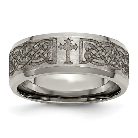 Titanium Lasered Celtic Cross Beveled Edge Standard Fit Band