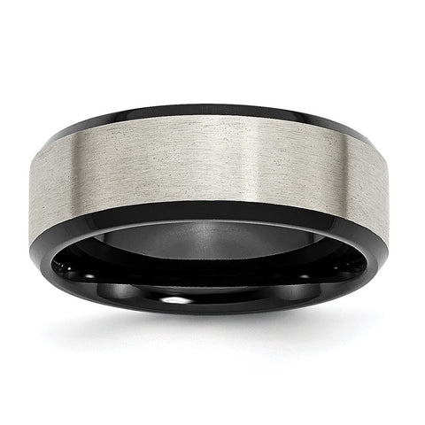 Titanium Brushed & Black Plated Beveled Edge Comfort Fit Band