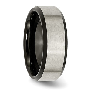Titanium Brushed & Black Plated Beveled Edge Comfort Fit Band