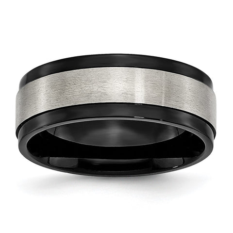 Men's Titanium Brushed & Black Plated Ridged Comfort Fit Band
