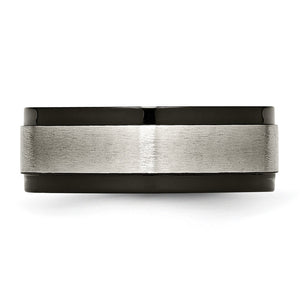 Men's Titanium Brushed & Black Plated Ridged Comfort Fit Band