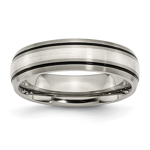 Titanium & Sterling Silver Inlay Antiqued/Brushed Grooved Band