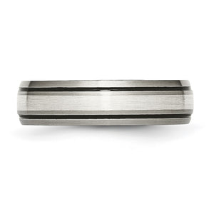 Titanium & Sterling Silver Inlay Antiqued/Brushed Grooved Band