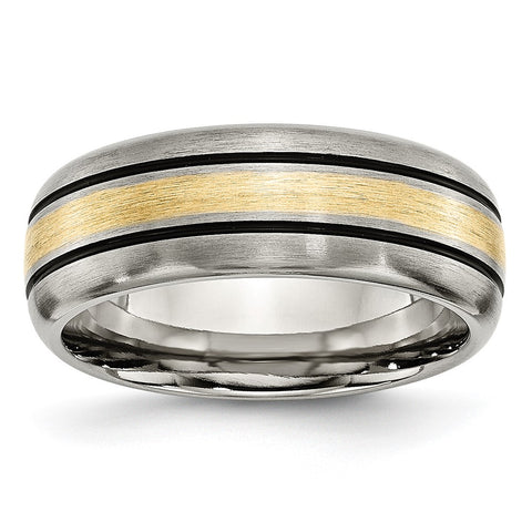Men's Titanium & 14K Gold Inlay Antiqued/Brushed Grooved Band