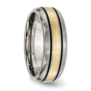 Men's Titanium & 14K Gold Inlay Antiqued/Brushed Grooved Band