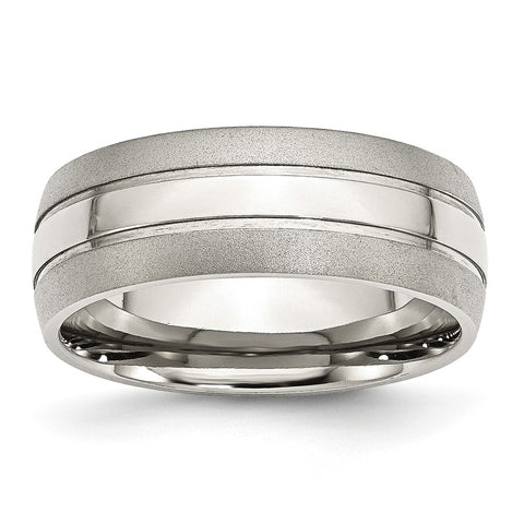 Men's Stainless Steel Grooved Brushed Edge Standard Fit Band