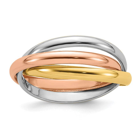 14K Yellow, White or Tri-Color Gold Three Band Rolling Ring