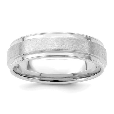 14K White Gold Brushed Flat Ridged Edge Comfort Fit Band