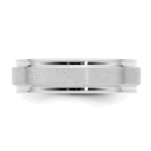 14K White Gold Brushed Flat Ridged Edge Comfort Fit Band