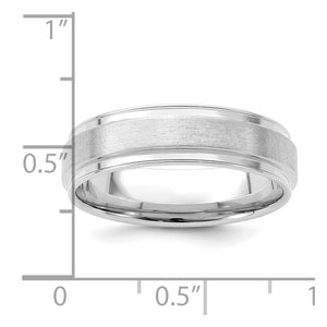 14K White Gold Brushed Flat Ridged Edge Comfort Fit Band