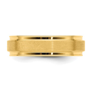 14K Yellow Gold Brushed Flat Ridged Edge Comfort Fit Band