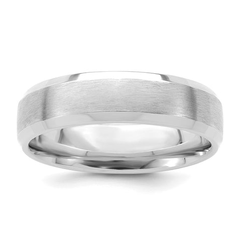 14K White Gold Brushed Beveled Edge Comfort Fit Band