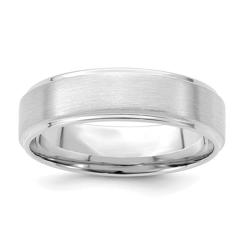 14K White Gold Brushed Step Edge Comfort Fit Band