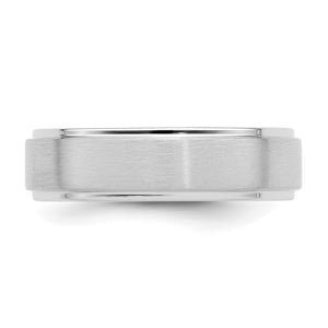 14K White Gold Brushed Step Edge Comfort Fit Band