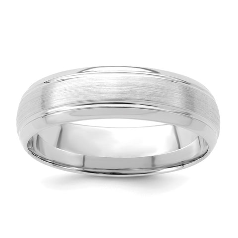 14K White Gold Domed Brushed Grooved Edge Comfort Fit Band