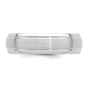14K White Gold Domed Brushed Grooved Edge Comfort Fit Band