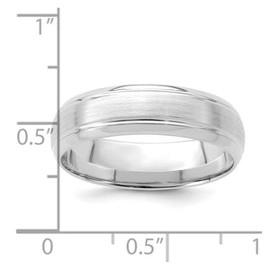 14K White Gold Domed Brushed Grooved Edge Comfort Fit Band