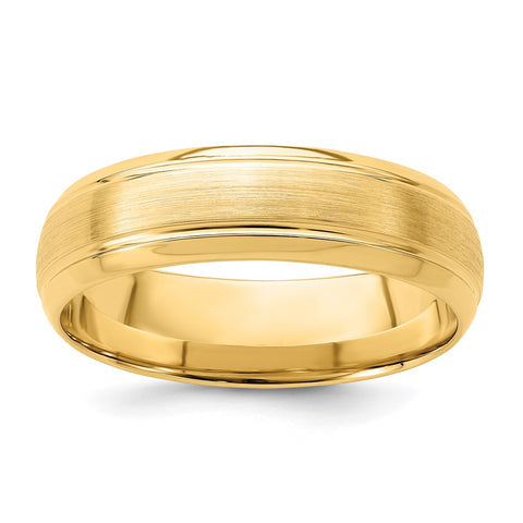 14K Yellow Gold Domed Brushed Grooved Edge Comfort Fit Band