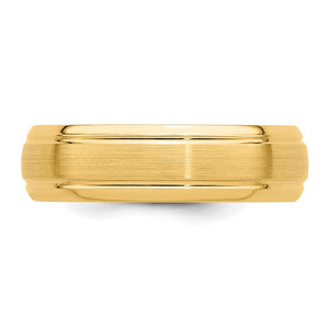 14K Yellow Gold Domed Brushed Grooved Edge Comfort Fit Band