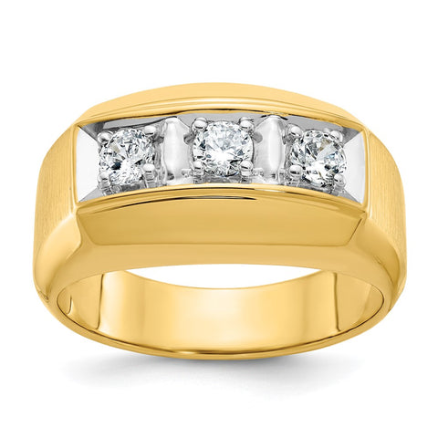Men's 114K Two Tone Gold 3-Stone 1/2 Ctw Diamond Tapered Band
