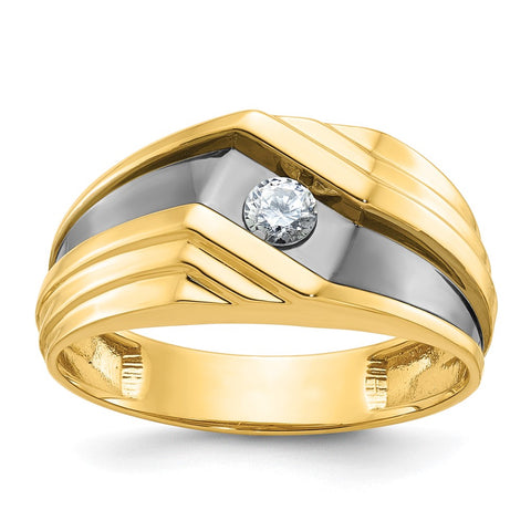 10.214K Yellow Gold Black RH. 1/6 Ct Lab Cr. Diamond Tapered Band