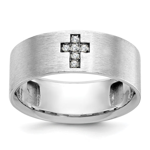 Men's 14K White Gold 1/20 Ctw Diamond Cross Standard Fit Band