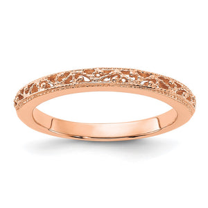3mm 14K Yellow, White, or Rose Gold Filigree Tapered Band