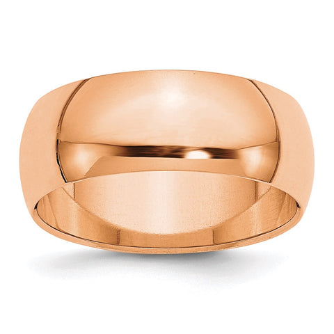 14K Rose Gold Light or Standard Wgt Half Round Standard Fit Band