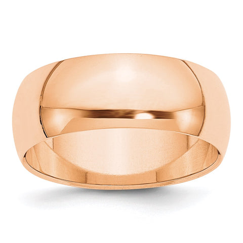 10K Rose Gold Light or Standard Wgt Half Round Standard Fit Band