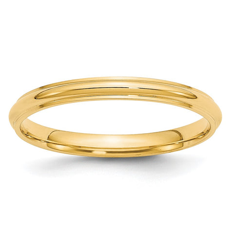 2.to 10K Yellow Gold Half Round Ridged Edge Standard Fit Band