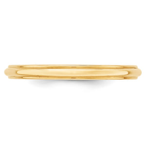 2.to 10K Yellow Gold Half Round Ridged Edge Standard Fit Band