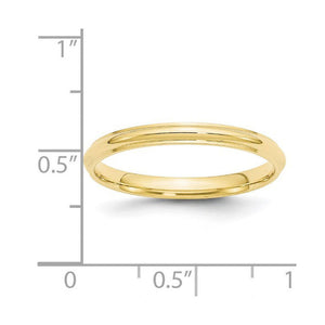 2.to 10K Yellow Gold Half Round Ridged Edge Standard Fit Band