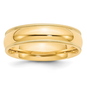 10K White or Yellow Gold Half Round Milgrain Comfort Fit Band