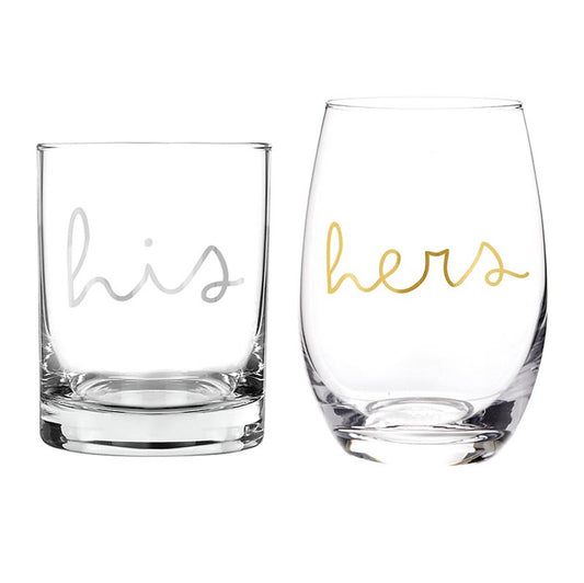 DOF + Stemless Wine Glassware Set - His/Hers