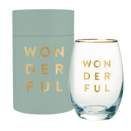 Gold Foil Stemless Wine Glass - Wonderful