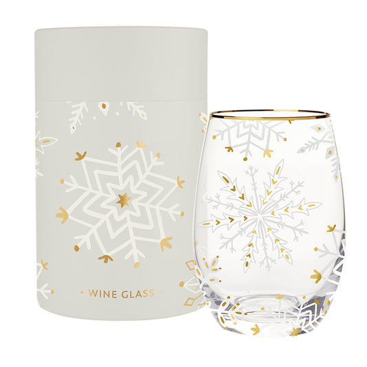 Gold Foil Stemless Wine Glass - Snowflakes