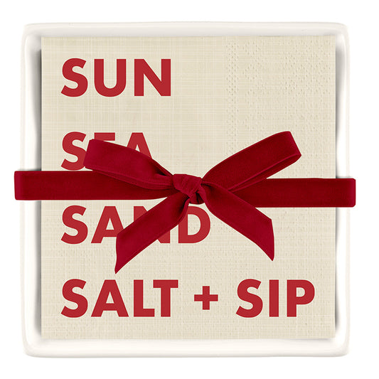 Ceramic Napkin Tray + Napkins - Sun Sea Sand